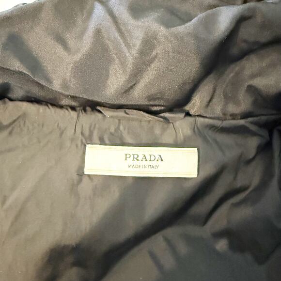 Prada Down Fur Trim Parka Puffer Coat Jacket Belted Black 42 / 12 - Picture 2 of 8